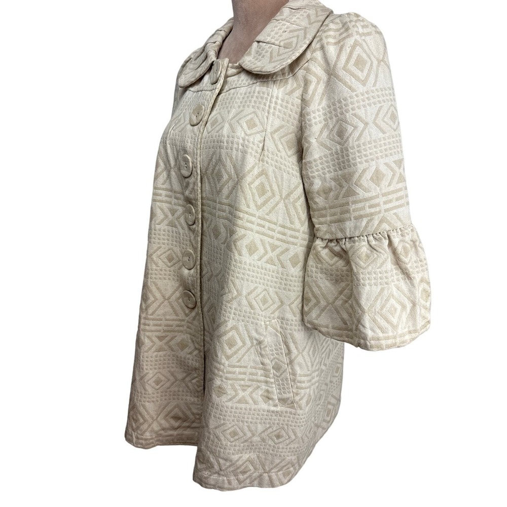 Ryu Anthropologie‎ Mid Length Jacket Sz Sm Puff Sleeve Neutral Aztec Coat Boho
